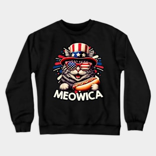 Meowica 4th of July Patriotic Cat American Flag 4th of July Crewneck Sweatshirt